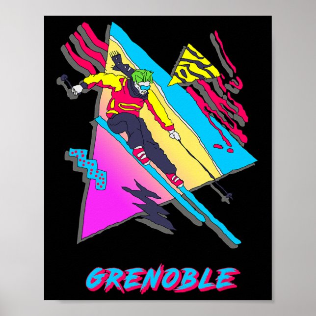 Poster Design de Esqui Vibrante com Texto de Grenoble Ski (Frente)