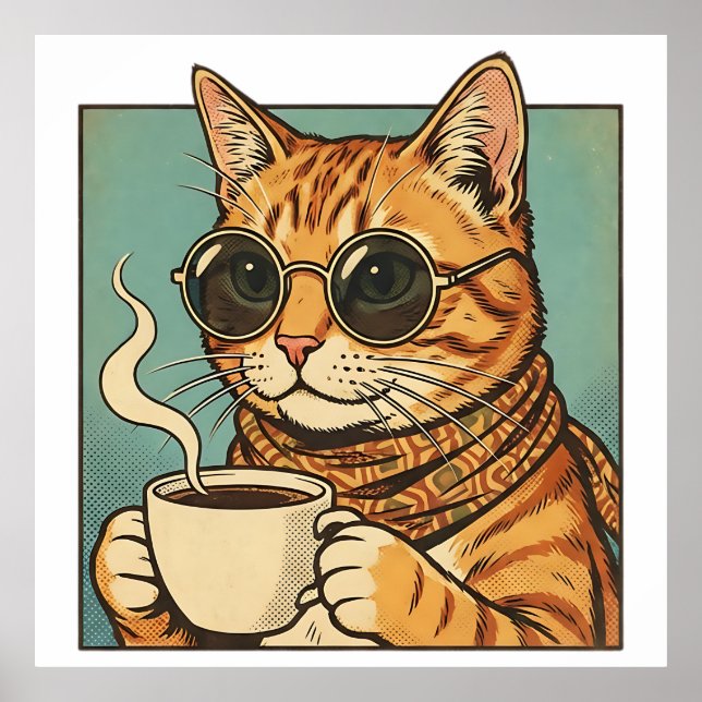 Poster Design de Estilo Retro de Café Cool Cat para Amant (Frente)