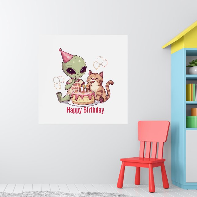 Poster Design de festa de aniversário de alienígena fofa (Berçário 1)