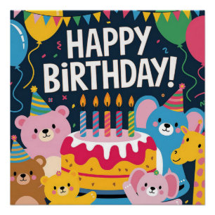 Póster Design de Festa de aniversário de animais para cri