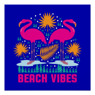 Póster Design de Flamingos Rosa Vibes de Praia