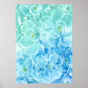 Poster Design de Flor Azul Verde Pintado à Mão