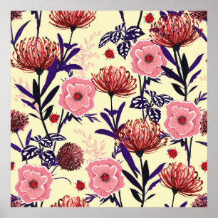 Poster Design de flor esboçada em cores brilhantes sem co