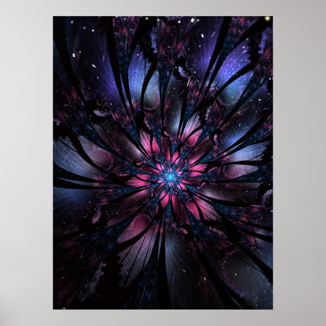 Poster design de flor fractal abstrato. (Frente)