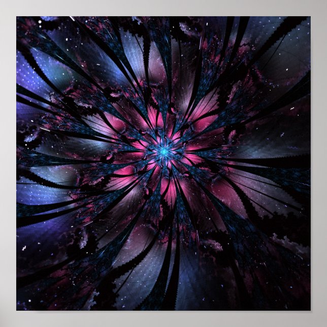 Poster design de flor fractal abstrato. (Frente)