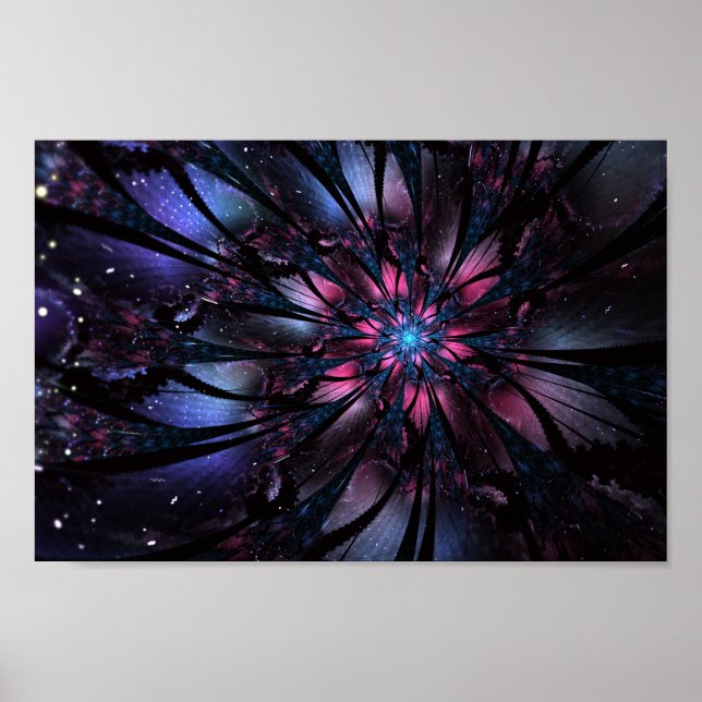 Poster design de flor fractal abstrato. (Frente)