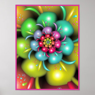 Poster Design de Floral Vibrante em Espiral Fractal