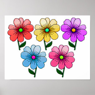 Poster design de flores de 5 cores