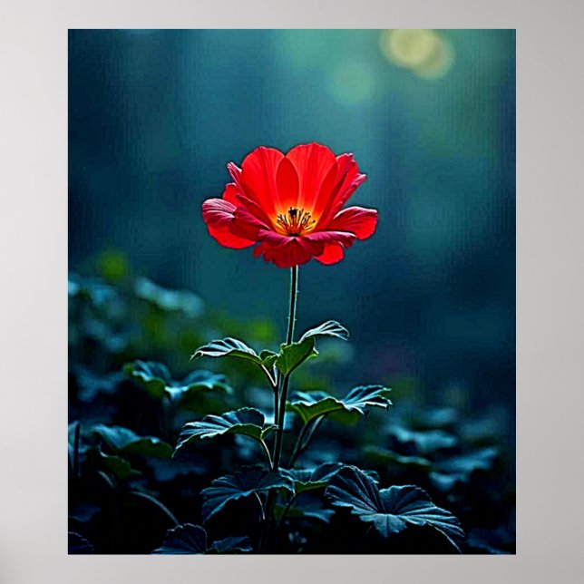 Poster Design de Foco de Flor Vermelha Única (Frente)