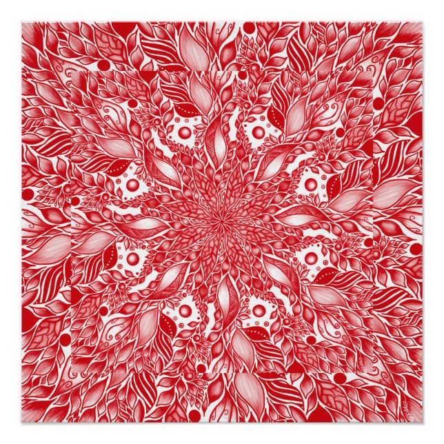 Póster Design de folha floral vermelha (Frente)