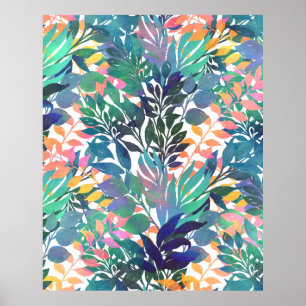 Poster Design de Folhagem de Cores de Água Tropicais de 