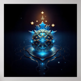 Poster Design de Fractal Branco Azul Com Estrelas