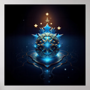 Poster Design de Fractal Branco Azul Com Estrelas