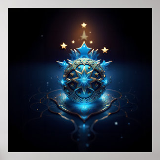 Poster Design de Fractal Branco Azul Com Estrelas