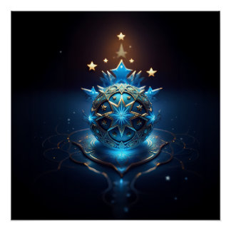 Póster Design de Fractal Branco Azul Com Estrelas
