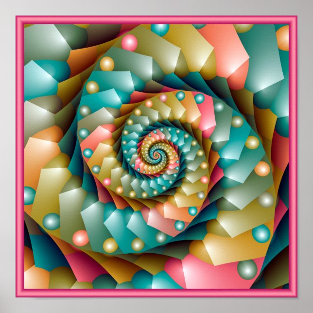 Poster Design de Fractal Espiral Pastel (Frente)