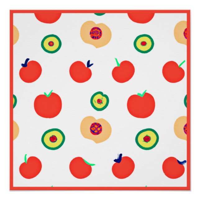 Póster Design de Fruta de Padrões de Maçãs Vibrantes (Frente)