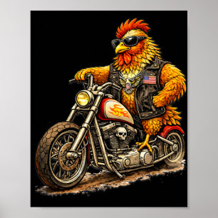 Poster Design de Galo de Motoqueiro Engraçado Galinha Leg