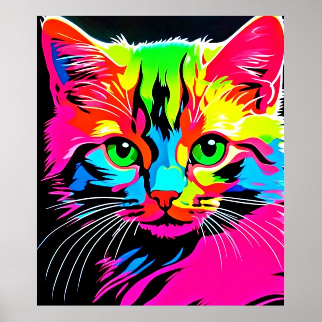 Poster Design de Gato Colorido (Frente)