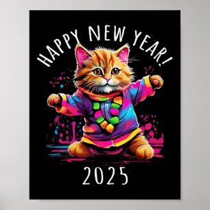 Poster Design de Gato Dançante do feliz ano novo 2025