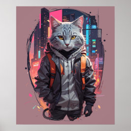 Poster Design de Gato de Rua Urbano