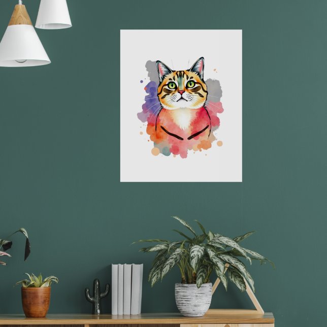 Poster design de gato engraçado com aquarela (Sala de Estar 1)