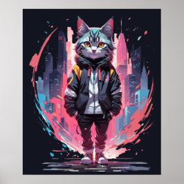 Poster Design de Gato na moda
