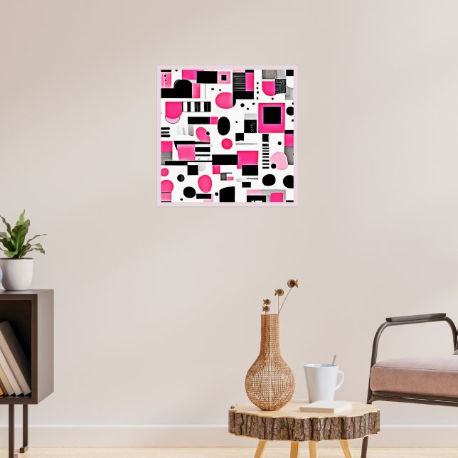 Poster Design de Geometria Rosa Pop Art (Sala de Estar 3)