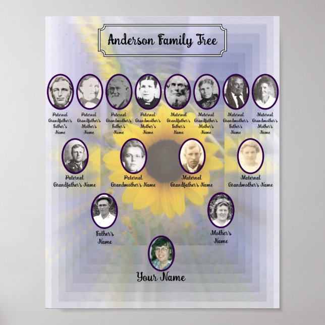 Poster Design de girassol 3D com fotos do ancestral oval (Frente)