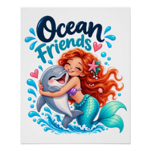 Póster Design de Golfinho Amigos da Sereia Fofa