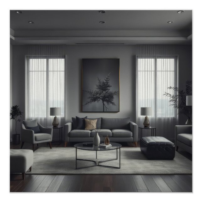 Póster Design de Interiores de Quarto Moderno (Frente)
