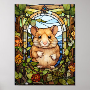 Poster Design de Janela de Vidro Colorido de Hamster Fofo