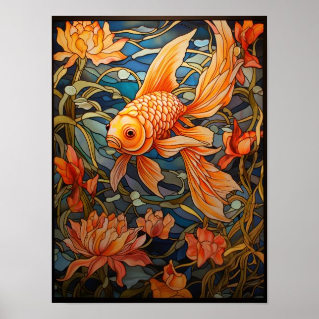 Poster Design de Janela de Vidro Pintado com Peixe Dourad (Frente)