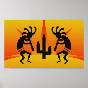 Póster Design de Kokopelli Preto e Amarelo