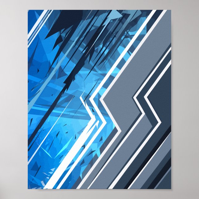 Poster Design de Listras Geométricas Abstrato Azul Dinâmi (Frente)