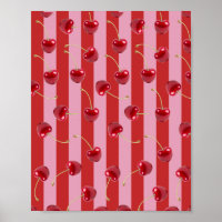 Design de listras vermelhas e rosas com cerejas