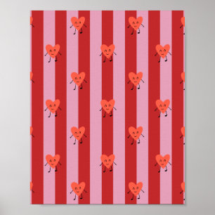 Poster Design de listras vermelhas e rosas com corações p