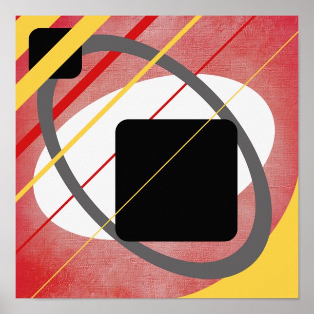 Póster Design de Lona Geométrico Amarelo e Vermelho Poste (Frente)