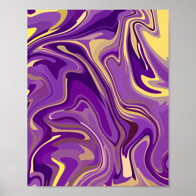 Poster Design de mármore giratório abstrato em roxo e ama (Frente)