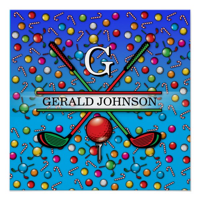 Póster Design de Monograma de Golfer de Natal (Frente)