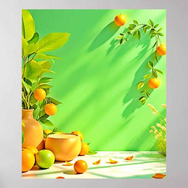 Poster Design de Natureza-Morta Vibrante Laranja Verde (Frente)
