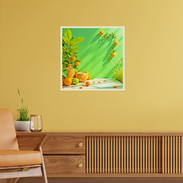 Poster Design de Natureza-Morta Vibrante Laranja Verde (Sala de Estar 2)