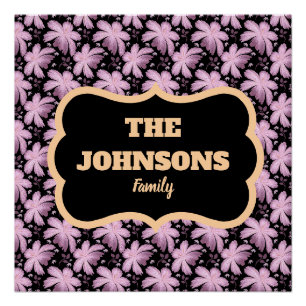 Póster design de nome de família floral personalizado