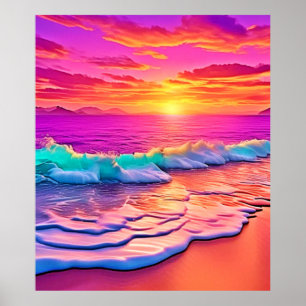 Poster Design de Ondas Sunset Beach