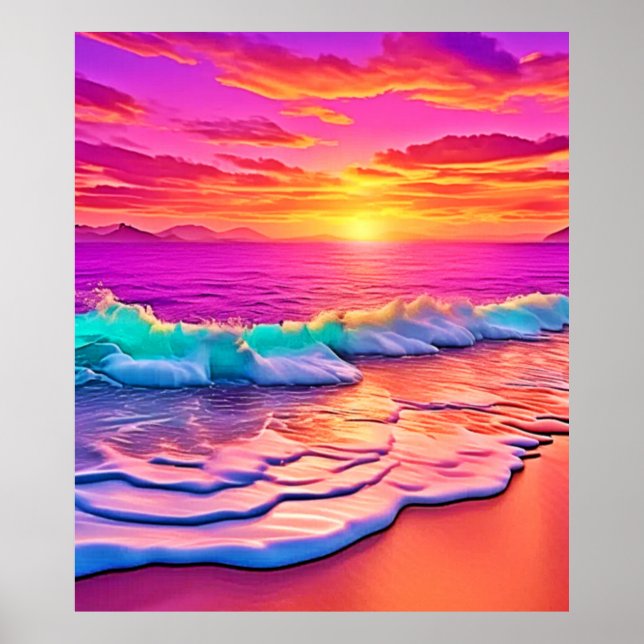 Poster Design de Ondas Sunset Beach (Frente)