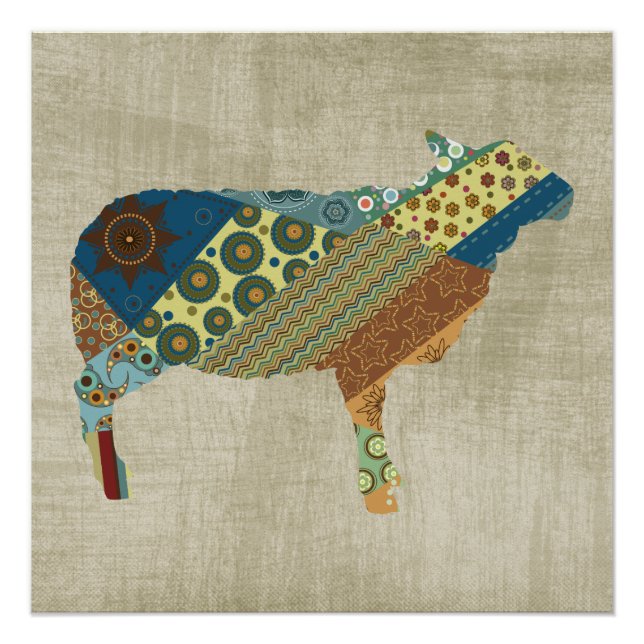 Póster Design de Ovelhas Coloridas de Coloração de BoHo (Frente)