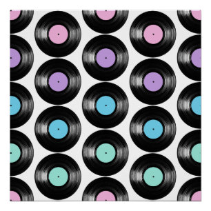 Póster Design de Padrão Colorido de Discos de Vinil Retrô