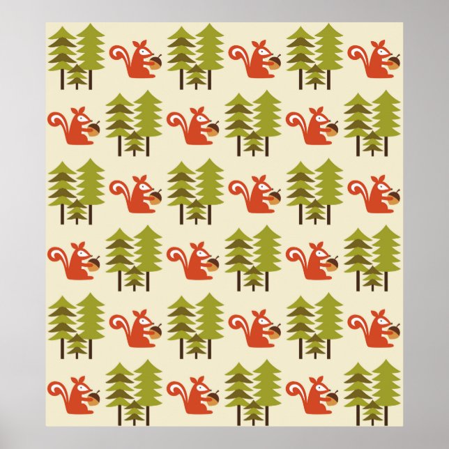 Poster design de padrão de floresta sem costura fofo. Vin (Frente)