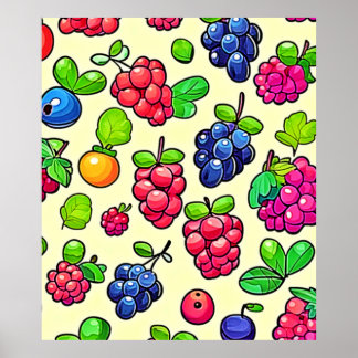 Poster Design de Padrão de Frutas Bagas