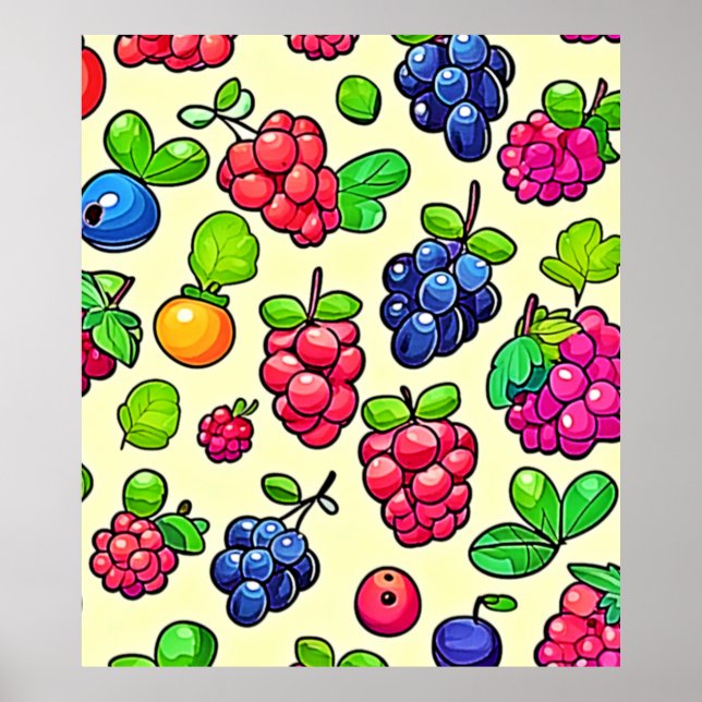 Poster Design de Padrão de Frutas Bagas (Frente)